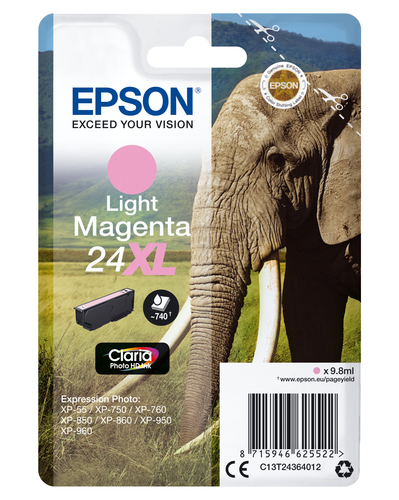 Epson 24XL - 9.8 ml - XL - magenta clair - original - cartouche d'encre - pour Expression Photo XP-55, 750, 760, 850, 860, 950, 960, 970, Expression Premium XP-750, 850 