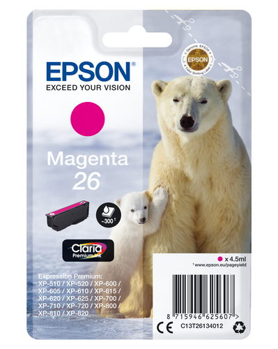 Epson 26 - 4.5 ml - magenta - original - cartouche d'encre - pour Expression Premium XP-510, 520, 600, 605, 610, 615, 620, 625, 700, 710, 720, 800, 810, 820 