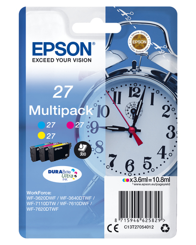 Epson 27 Multi-Pack - Pack de 3 - 10.8 ml - jaune, cyan, magenta - original - cartouche d'encre - pour WorkForce WF-3620, WF-3640, WF-7110, WF-7210, WF-7610, WF-7620, WF-7710, WF-7715, WF-7720