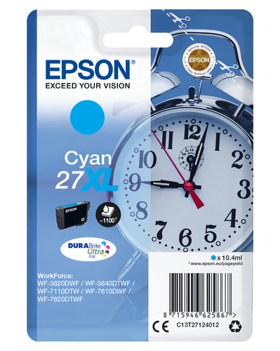 Epson 27XL - 10.4 ml - XL - cyan - original - cartouche d'encre - pour WorkForce WF-3620, WF-3640, WF-7110, WF-7210, WF-7610, WF-7620, WF-7710, WF-7715, WF-7720 