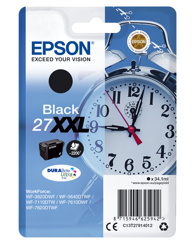 Epson 27XXL - 34.1 ml - XL - noir - original - blister - cartouche d'encre - pour WorkForce WF-3620, WF-3640, WF-7110, WF-7210, WF-7610, WF-7620, WF-7710, WF-7715, WF-7720 