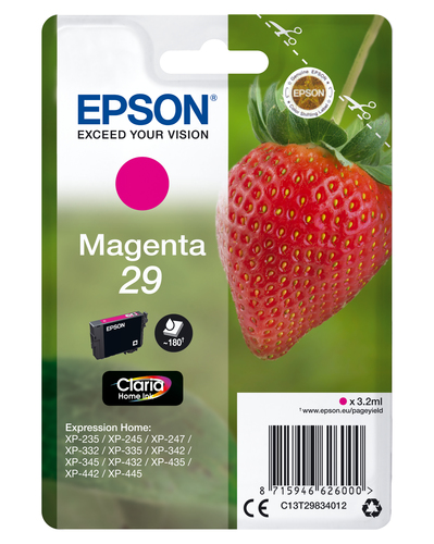 Epson 29 - 3.2 ml - magenta - original - emballage coque avec alarme radioélectrique/ acoustique - cartouche d'encre - pour Expression Home XP-235, 245, 247, 255, 332, 335, 342, 345, 432, 435, 442, 445, 455 