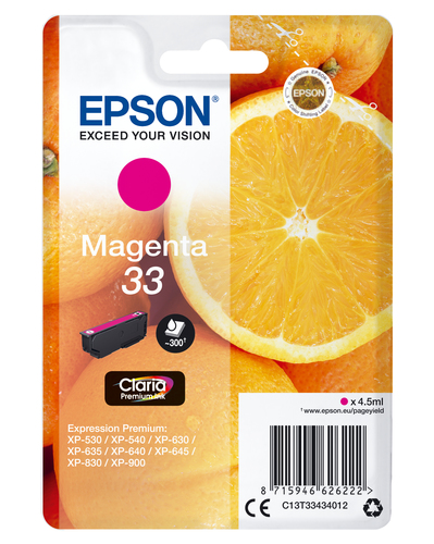 Epson 33 - 4.5 ml - magenta - original - emballage coque avec alarme radioélectrique/ acoustique - cartouche d'encre - pour Expression Home XP-635, 830, Expression Premium XP-530, 540, 630, 635, 640, 645, 830, 900 