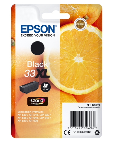 Epson 33XL - 12.2 ml - XL - noir - original - emballage coque avec alarme radioélectrique/ acoustique - cartouche d'encre - pour Expression Home XP-635, 830, Expression Premium XP-530, 540, 630, 635, 640, 645, 830, 900 