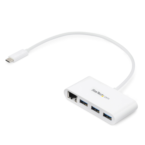 StarTech.com USB C vers Ethernet avec hub USB à 3 ports - Blanc - Gigabit Ethernet - Hub USB 3.0 - Compatible Thunderbolt 3 (HB30C3A1GEA) - Concentrateur (hub) - 3 x SuperSpeed USB 3.0 + 1 x 10/100/1000 