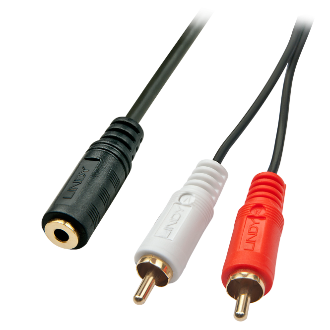 Lindy Câble audio Premium 2 x RCA (Cinch) vers jack 3,5mm femelle, 25cm 