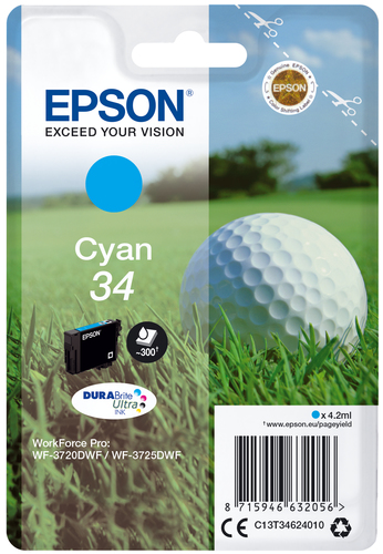 Epson 34 - 4.2 ml - cyan - original - cartouche d'encre - pour WorkForce Pro WF-3720, WF-3720DWF, WF-3725DWF - disponible 15 jours 