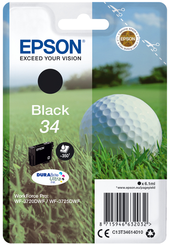 Epson 34 - 6.1 ml - noir - original - cartouche d'encre - pour WorkForce Pro WF-3720, WF-3720DWF, WF-3725DWF 