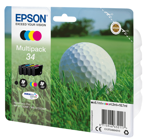 Epson 34 Multipack - Pack de 4 - noir, jaune, cyan, magenta - original - emballage coque avec alarme radioélectrique/ acoustique - cartouche d'encre - pour WorkForce Pro WF-3720DWF, WF-3725DWF 