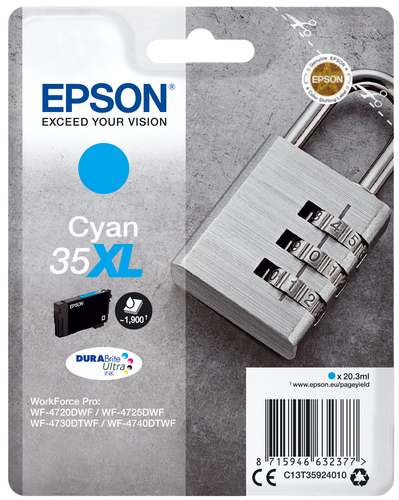 Epson 35XL - 20.3 ml - XL - cyan - original - emballage coque avec alarme radioélectrique/ acoustique - cartouche d'encre - pour WorkForce Pro WF-4720, WF-4720DWF, WF-4725DWF, WF-4730, WF-4730DTWF, WF-4740, WF-4740DTWF 