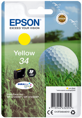 Epson 34 - 4.2 ml - jaune - original - cartouche d'encre - pour WorkForce Pro WF-3720, WF-3720DWF, WF-3725DWF - disponible 15 jours 