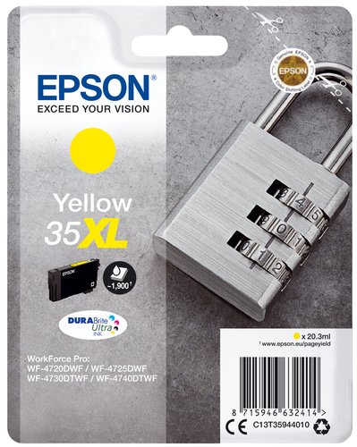 Epson 35XL - 20.3 ml - XL - jaune - original - emballage coque avec alarme radioélectrique/ acoustique - cartouche d'encre - pour WorkForce Pro WF-4720, WF-4720DWF, WF-4725DWF, WF-4730, WF-4730DTWF, WF-4740, WF-4740DTWF
