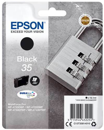 Epson 35 - 16.1 ml - noir - original - emballage coque avec alarme radioélectrique/ acoustique - cartouche d'encre - pour WorkForce Pro WF-4720, WF-4720DWF, WF-4725DWF, WF-4730, WF-4730DTWF, WF-4740, WF-4740DTWF