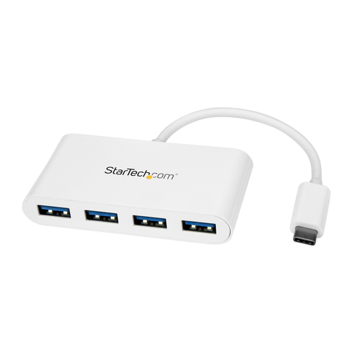 StarTech.com Hub USB-C - Hub USB 3.0 à 4 ports compact - USB-C vers 4x USB-A - Adaptateur USB C - Alimenté par bus - Blanc (HB30C4ABW) - Concentrateur (hub) - 4 x SuperSpeed USB 3.0 - de bureau