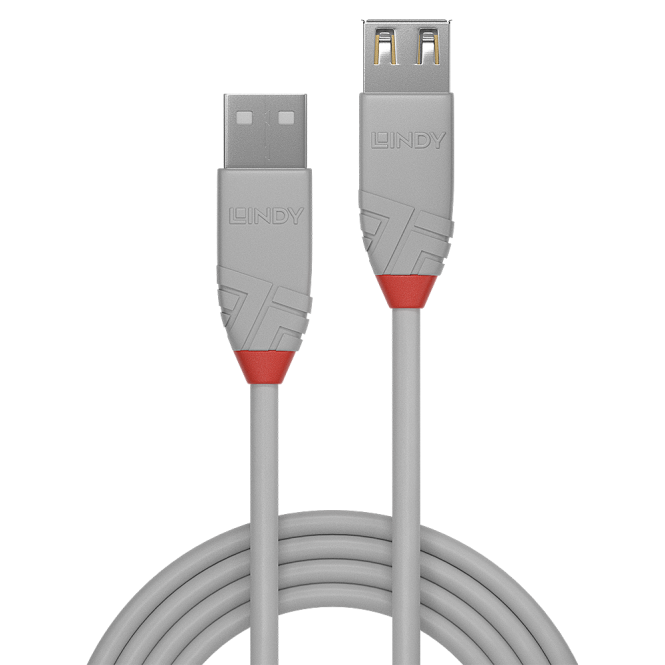 Lindy Rallonge USB 2.0 type A, Anthra Line, Gris, 1m 