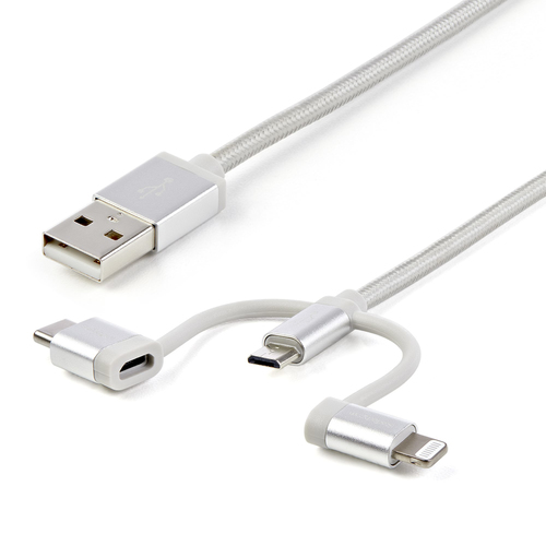 StarTech.com Câble USB multi connecteur de 1 m - Lightning, USB-C, Micro USB (LTCUB1MGR) - Câble USB - USB (M) pour Micro-USB de type B, Lightning, USB-C (M) - 1 m - argent - disponible 24 / 48h 