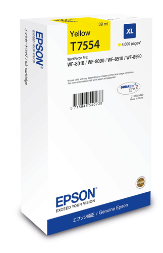 Epson T7554 - 39 ml - taille XL - jaune - original - cartouche d'encre - pour WorkForce Pro WF-8090, WF-8090 D3TWC, WF-8090DW, WF-8590, WF-8590DWF