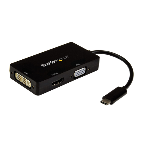 StarTech.com Adaptateur multiport USB-C vers HDMI, DVI ou VGA - Adaptateur vidéo - USB-C mâle pour HD-15 (VGA), DVI-I, HDMI femelle - 15 cm - noir - convertisseur actif, prise en charge de 4K30Hz (3 840 x 2 160) (HDMI), support 1 920 x 1 200 (WUXGA) 60 Hz 
