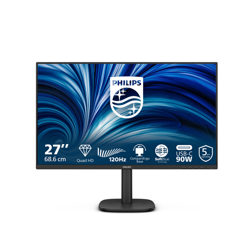 Philips 27B2U3601 - 3000 Series - écran LED - 27" - 2560 x 1440 QHD @ 120 Hz - IPS - 350 cd/m² - 1500:1 - 4 ms - HDMI, DisplayPort, USB-C - haut-parleurs - noir 