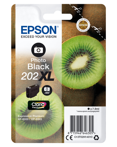 Epson 202XL - 7.9 ml - XL - photo noire - original - emballage coque avec alarme radioélectrique/ acoustique - cartouche d'encre - pour Expression Premium XP-6000, XP-6005 