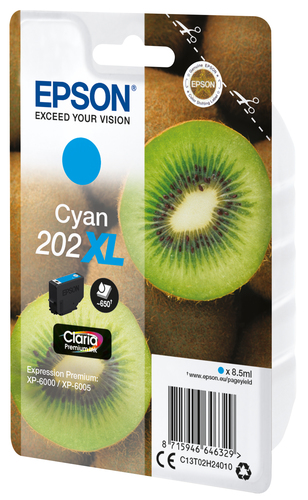 Epson 202XL - 8.5 ml - XL - cyan - original - emballage coque avec alarme radioélectrique/ acoustique - cartouche d'encre - pour Expression Premium XP-6000, XP-6005 