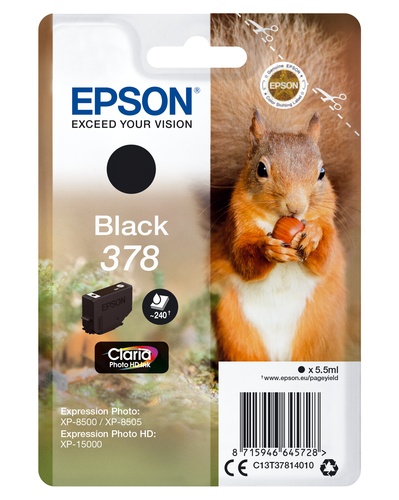 Epson 378 - 5.5 ml - noir - original - blister - cartouche d'encre - pour Expression Home XP-8605, 8606, Expression Home HD XP-15000, Expression Photo XP-8505, 8700 