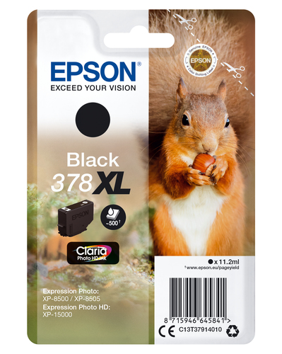 Epson 378XL - 11.2 ml - XL - noir - original - blister - cartouche d'encre - pour Expression Home XP-8605, 8606, Expression Home HD XP-15000, Expression Photo XP-8505, 8700 