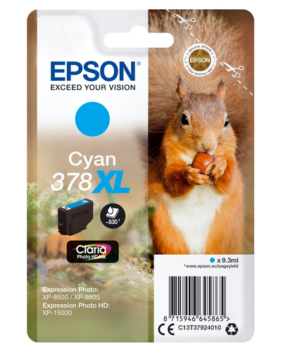 Epson 378XL - 9.3 ml - haute capacité - cyan - original - blister - cartouche d'encre - pour Expression Home XP-8605, 8606, Expression Home HD XP-15000, Expression Photo XP-8505, 8700 