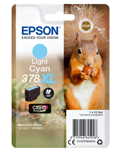 Epson 378XL - 10.3 ml - XL - cyan clair - original - emballage coque avec alarme radioélectrique/ acoustique - cartouche d'encre - pour Expression Home XP-8605, XP-8606, Expression Photo XP-8500 Small-in-One, XP-8700 