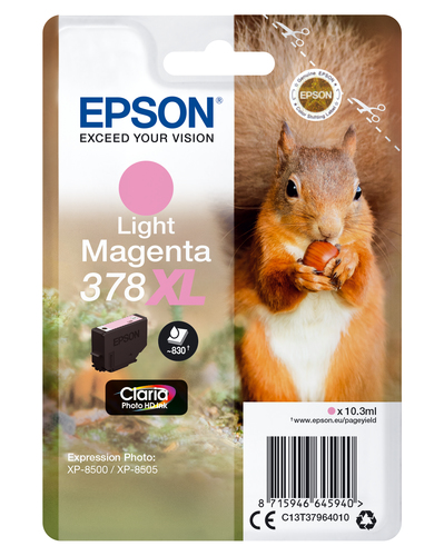 Epson 378XL - 10.3 ml - XL - magenta clair - original - emballage coque avec alarme radioélectrique/ acoustique - cartouche d'encre - pour Expression Home XP-8605, XP-8606, Expression Photo XP-8500 Small-in-One, XP-8700 