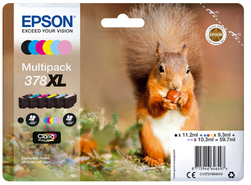 Epson 378XL Multipack - Pack de 6 - XL - noir, jaune, cyan, magenta, magenta clair, cyan clair - original - blister - cartouche d'encre - pour Expression Home XP-8605, XP-8606, Expression Photo XP-8500, XP-8505, XP-8700 