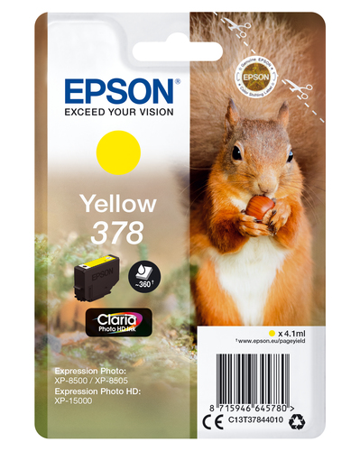 Epson 378 - 4.1 ml - jaune - original - blister - cartouche d'encre - pour Expression Home XP-8605, 8606, Expression Home HD XP-15000, Expression Photo XP-8505, 8700
