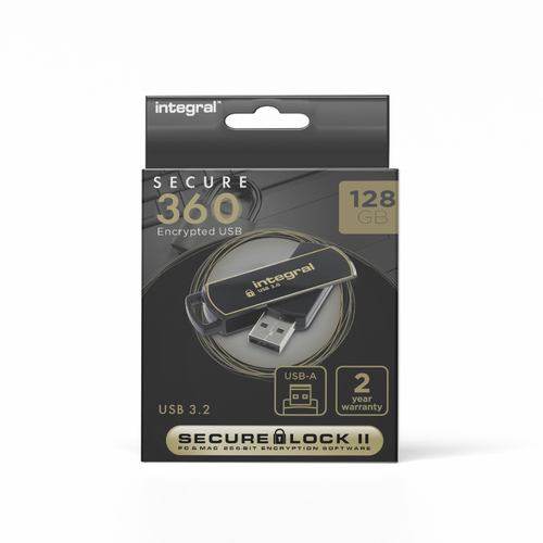 Integral Secure 360 - Clé USB - 128 Go - USB 3.0 - Noir élégant 
