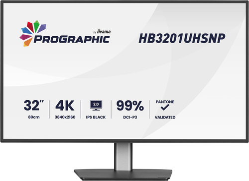 Iiyama ProGraphic HB3201UHSNP-B1 - Écran LED - 31.5" - 3840 x 2160 4K @ 60 Hz - IPS Black 2.0 - 450 cd/m² - 3000:1 - 4 ms - HDMI, DisplayPort, USB-C - haut-parleurs - noir, mat 