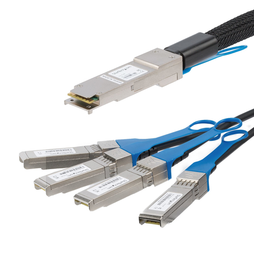 StarTech.com Câble QSFP+ vers 4x SFP+ de 2 m - Conforme à MSA - Cordon QFSP+ 40G vers 4x SFP+ 10G - Câble Twinax passif - Câble DAC - Câble éclaté - QSFP+ verrouillé pour SFP+ verrouillé - 2 m - twinaxial - SFF-8431/SFF-8432/SFF-8436 - passif - noir
