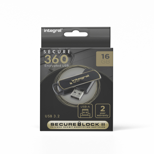 Integral Secure 360 - Clé USB - 16 Go - USB 3.0 - Noir élégant 