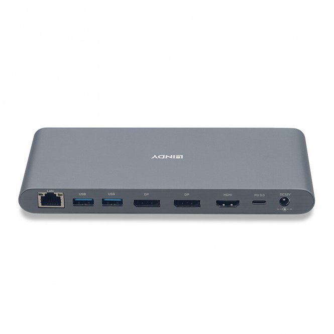 Lindy DST-Pro 5K XT, Docking Station USB-C pour Laptop  avec trois écrans (4K) ou un écran (5K) & Power Delivery 100W 