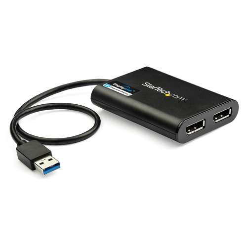 StarTech Adaptateur USB 3.0 vers double DisplayPort 4K 60 Hz - Carte graphique externe USB 3.0 vers 2 ports DP (USB32DP24K60) - Adaptateur DisplayPort - USB type A (M) pour DisplayPort (F) - USB 3.0 - 30 cm - support 4K60Hz (4096 x 2160) - noir 