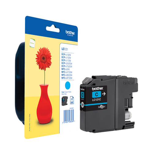 Brother LC121C - Cyan - original - blister - cartouche d'encre - pour Brother DCP-J100, DCP-J105, DCP-J132W, DCP-J552DW, DCP-J752DW 