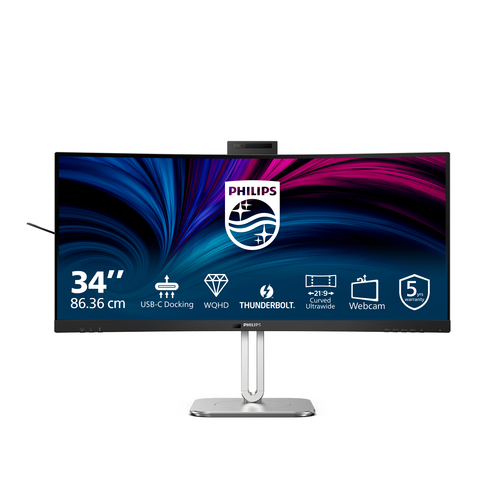 Philips 34B2U6603CH - 6000 Series - écran LED - incurvé - 34" - 3440 x 1440 WQHD @ 120 Hz - VA - 550 cd/m² - 4000:1 - DisplayHDR 400 - 4 ms - Thunderbolt 4, 2xHDMI, DisplayPort - haut-parleurs - Charbon
