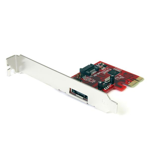 StarTech.com Adaptateur de carte contrôleur SATA PCI Express 1x eSATA + 1x SATA 6 Gbps - Contrôleur de stockage (RAID) - SATA 6Gb/s / eSATA 6Gb/s - profil bas - RAID 0, 1, JBOD - PCIe 2.0 x1 - rouge - pour P/N: S251SMU33EP, S3520BU33ER, S355BU33ERM, ST521