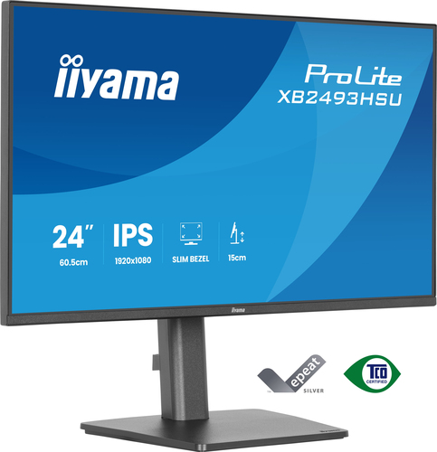 iiyama ProLite XB2493HSU-B1 - Écran LED - 24" (23.8" visualisable) - 1920 x 1080 Full HD (1080p) @ 120 Hz - IPS - 350 cd/m² - 1500:1 - 1 ms - HDMI, DisplayPort - haut-parleurs - noir mat 