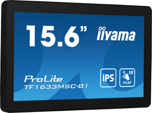 iiyama ProLite TF1633MSC-B1 - Écran LED - 15.6" - cadre ouvert - écran tactile - 1920 x 1080 Full HD (1080p) @ 60 Hz - IPS - 450 cd/m² - 1000:1 - 5 ms - HDMI, DisplayPort - haut-parleurs - noir, finition matte 