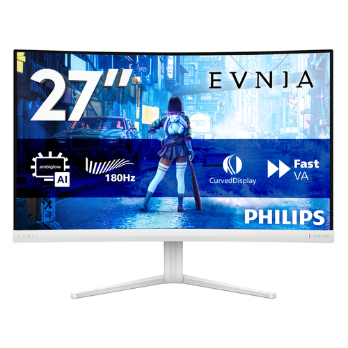 Philips Evnia 5000 27M2C5201L - Écran LED - jeux - incurvé - 27" - 1920 x 1080 Full HD (1080p) @ 180 Hz - Fast VA - 3000:1 - HDR10 - 0.5 ms - 2xHDMI, DisplayPort - blanc 