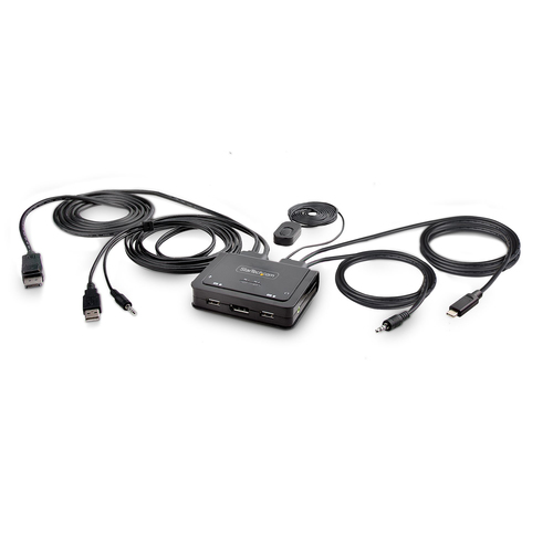 StarTech.com Switch KVM à Câble Hybride USB-C DisplayPort 2 Ports, 4K60Hz - Commutateur écran-clavier-souris/audio/USB - compact - 2 x KVM / audio / USB - 1 utilisateur local - de bureau 