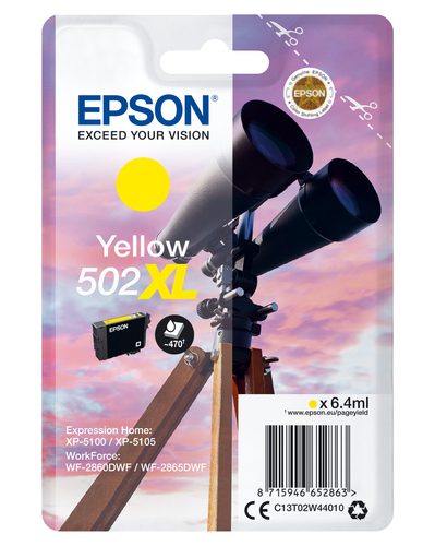 Epson 502XL - 6.4 ml - haute capacité - jaune - original - blister - cartouche d'encre - pour Expression Home XP-5100, 5105, 5150, 5155, WorkForce WF-2860, 2865, 2880, 2885