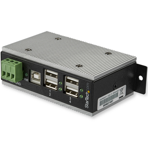 StarTech.com Multiprise USB 2.0 industrielle à 4 ports avec protection électrostatique (ESD) 15 kV (HB20A4AME) - Concentrateur (hub) - 4 x USB 2.0 - Montage sur rail DIN - Tension CC - Conformité TAA - pour P/N: ITB20D3250 - disponible 24 / 48h 