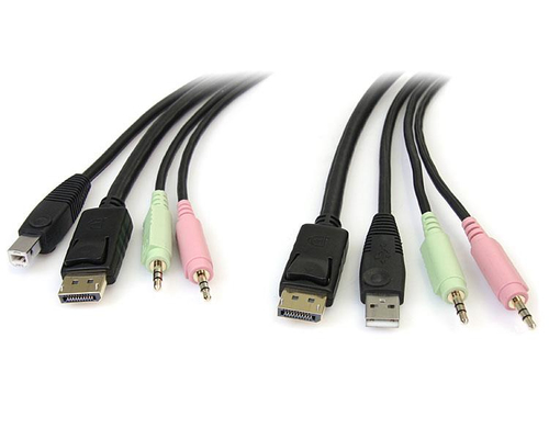 StarTech.com Cable de commutateur KVM DisplayPort USB 4-en-1 de 1,8 m avec audio et microphone - Câble vidéo / USB / audio - USB, mini-phone stereo 3.5 mm, DisplayPort (M) pour USB, mini-phone stereo 3.5 mm, DisplayPort (M) - 1.8 m - moulé - noir - pour P