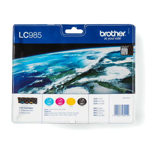 Brother LC985VALBP - Pack de 4 - noir, jaune, cyan, magenta - original - blister - cartouche d'encre - pour Brother DCP-J140W, DCP-J315W, DCP-J515W, MFC-J410
