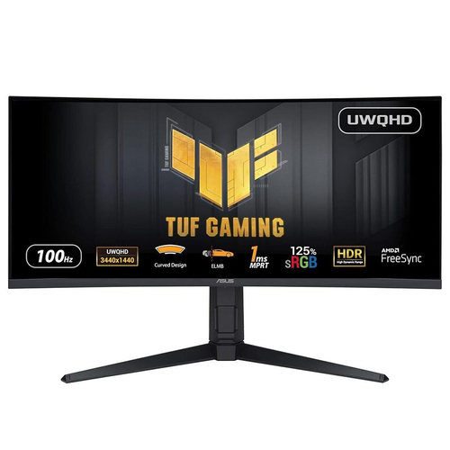 ASUS TUF Gaming VG34VQEL1A - Écran LED - jeux - incurvé - 34" - 3440 x 1440 UWQHD @ 100 Hz - VA - 300 cd/m² - 3000:1 - HDR10 - 1 ms - 2xHDMI, DisplayPort - haut-parleurs - noir 